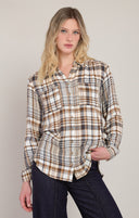 Room34/Dex Ladies Brown/Navy PLaid LS Shirt