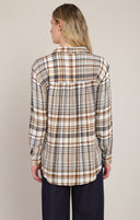 Room34/Dex Ladies Brown/Navy PLaid LS Shirt