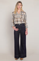 Room34/Dex Ladies Brown/Navy PLaid LS Shirt