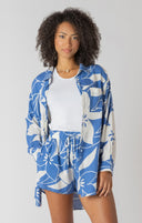 Room 34/Dex Ladies Azure Floral Button Front Linen Shirt