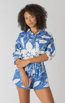 Room 34/Dex Ladies Azure Floral Button Front Linen Shirt