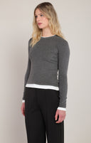 Room 34/Dex Ladies Charcoal Heather Layered Look LS Top