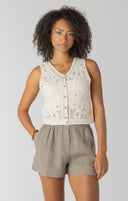 Room 34/Dex Ladies Cream Crochet Button Vest