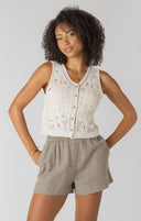 Room 34/Dex Ladies Cream Crochet Button Vest