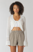 Room 34/Dex Ladies Cream Tie Front Crochet Cardigan