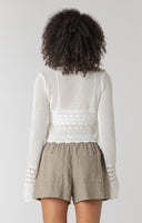 Room 34/Dex Ladies Cream Tie Front Crochet Cardigan