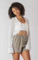 Room 34/Dex Ladies Cream Tie Front Crochet Cardigan