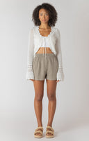 Room 34/Dex Ladies Cream Tie Front Crochet Cardigan