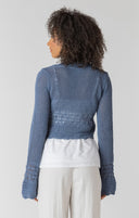 Room 34/Dex Ladies Indigo Tie Front Crochet Cardigan