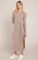 Room 34/Dex Ladies Light Heather Brown Knot Waist Long Dress