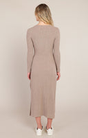 Room 34/Dex Ladies Light Heather Brown Knot Waist Long Dress