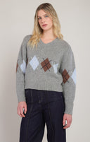 Room 34/Dex Ladies Medium Grey Mix Argyle Sweater
