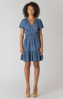 Room 34/Dex Ladies Smocked Waist Tiered Medium Indigo Mini Dress