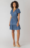 Room 34/Dex Ladies Smocked Waist Tiered Medium Indigo Mini Dress