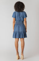 Room 34/Dex Ladies Smocked Waist Tiered Medium Indigo Mini Dress