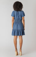 Room 34/Dex Ladies Smocked Waist Tiered Medium Indigo Mini Dress
