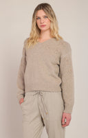 Room 34/Dex Ladies Soft Oatmeal Mix Flower Embroidered Sweater