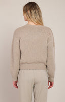 Room 34/Dex Ladies Soft Oatmeal Mix Flower Embroidered Sweater