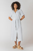 Room 34/Dex Ladies White/Blue Stripe Belted Shirtdress