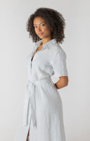 Room 34/Dex Ladies White/Blue Stripe Belted Shirtdress