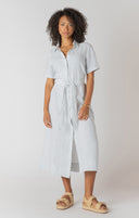 Room 34/Dex Ladies White/Blue Stripe Belted Shirtdress