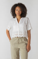 Room 34/Dex Ladies White Eyelet Trim Blouse