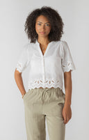 Room 34/Dex Ladies White Eyelet Trim Blouse
