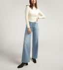 Silver Jeans Ladies Indigo V Front High Rise Wide Leg Jeans