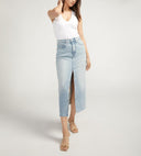 Silver Jeans Ladies High Rise Indigo Denim Midi Skirt