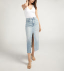 Silver Jeans Ladies High Rise Indigo Denim Midi Skirt