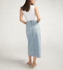 Silver Jeans Ladies High Rise Indigo Denim Midi Skirt