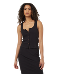 Ten Tree Ladies Meteorite Black Rib Button Front Tank