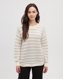 Ten Tree Ladies Broughton Cotton White/Light Grey Heather Linear Stripe Sweater