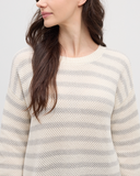 Ten Tree Ladies Broughton Cotton White/Light Grey Heather Linear Stripe Sweater