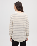 Ten Tree Ladies Broughton Cotton White/Light Grey Heather Linear Stripe Sweater
