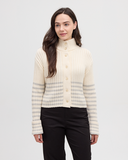 Ten Tree Ladies Monarch Cotton White/Light Grey Heather Barrel Stripe Cardigan