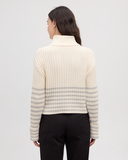 Ten Tree Ladies Monarch Cotton White/Light Grey Heather Barrel Stripe Cardigan