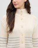 Ten Tree Ladies Monarch Cotton White/Light Grey Heather Barrel Stripe Cardigan