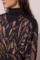 Tribal Ladies Black Mock Neck Printed Top w/Combo Rib