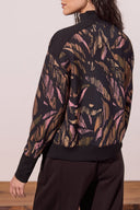 Tribal Ladies Black Mock Neck Printed Top w/Combo Rib