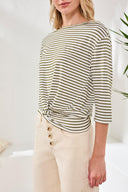 Tribal Ladies Rainforest 3/4 Sleeve Boatneck Top w/Knot Detail