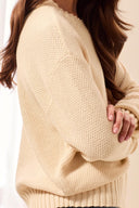 Tribal Ladies Antique White Crew Neck High Low Sweater