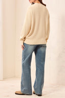 Tribal Ladies Antique White Crew Neck High Low Sweater