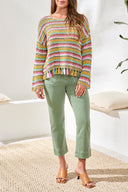 Tribal Ladies Aqua Sky Long Bell Sleeve Sweater w/Tassles