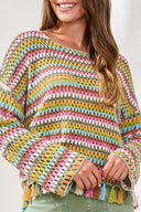 Tribal Ladies Aqua Sky Long Bell Sleeve Sweater w/Tassles