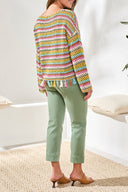 Tribal Ladies Aqua Sky Long Bell Sleeve Sweater w/Tassles