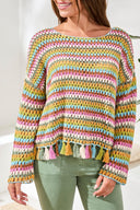 Tribal Ladies Aqua Sky Long Bell Sleeve Sweater w/Tassles