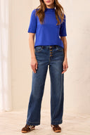 Tribal Ladies Audrey Button Fly Wide Crop Dusk Jean