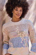 Tribal Ladies Azure Crew Neck Sweater w/Embroidery