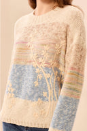Tribal Ladies Azure Crew Neck Sweater w/Embroidery